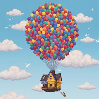 Watercolor pixel art depicting