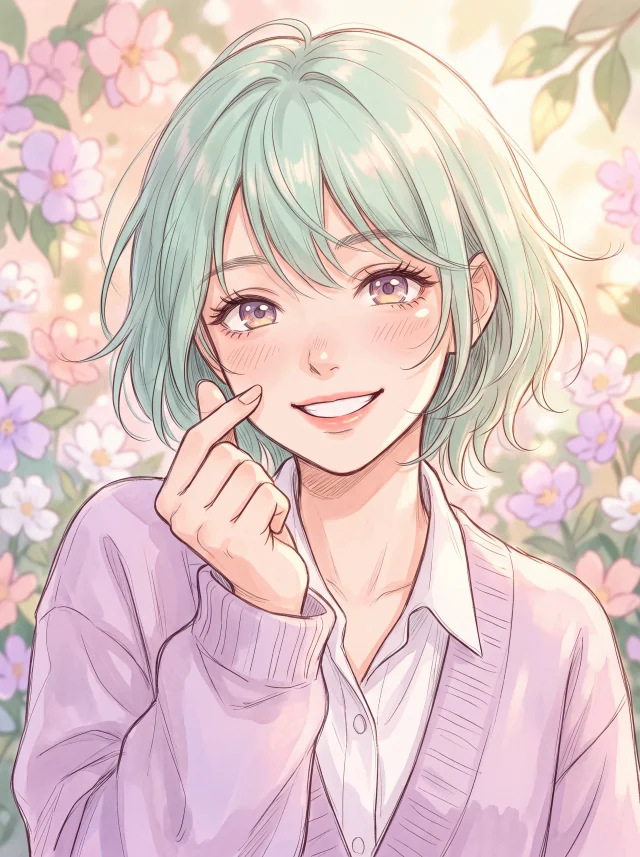 Anime Portrait of Playful Girl with Love Sign
