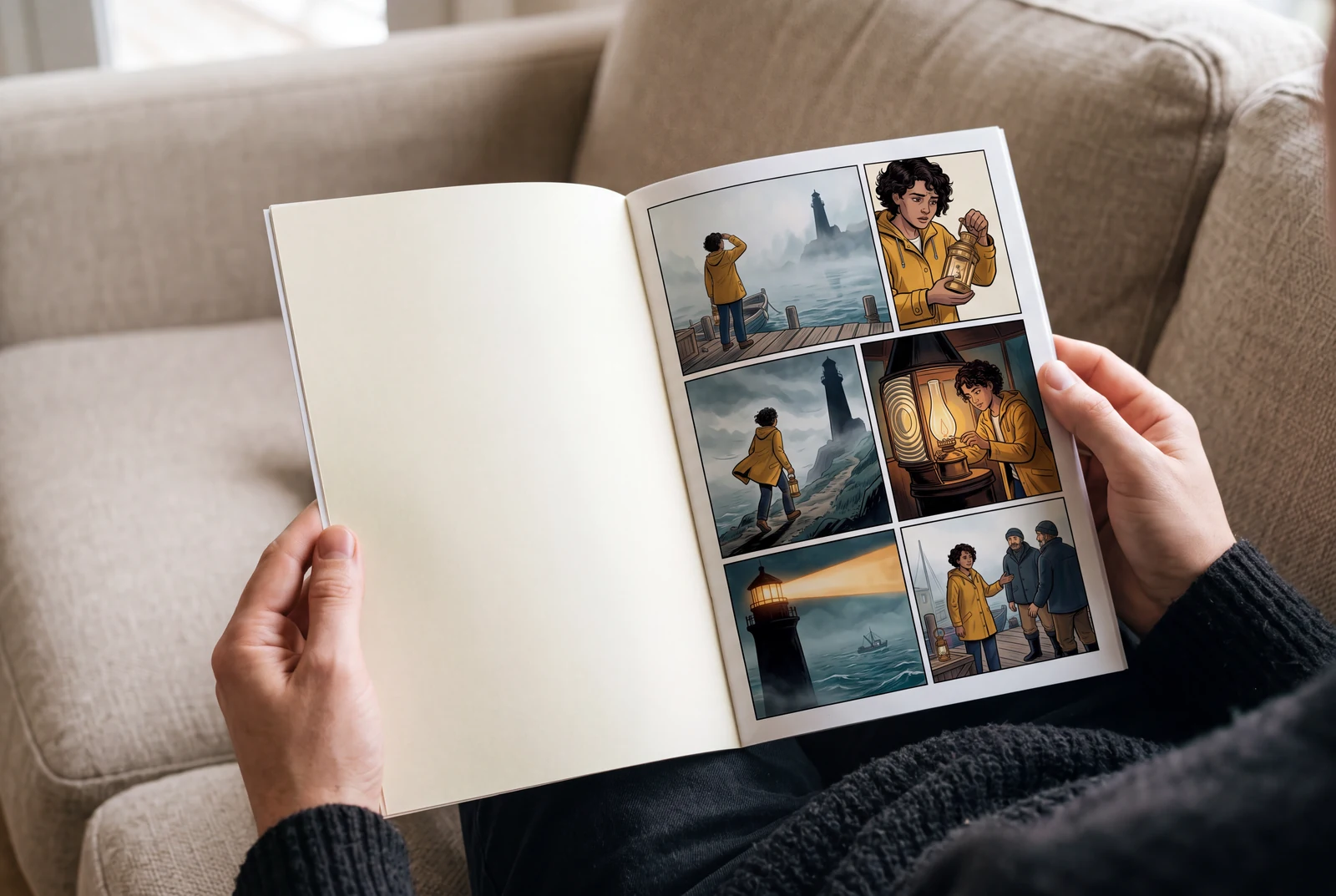 An original chapter comic being read in a home reading space