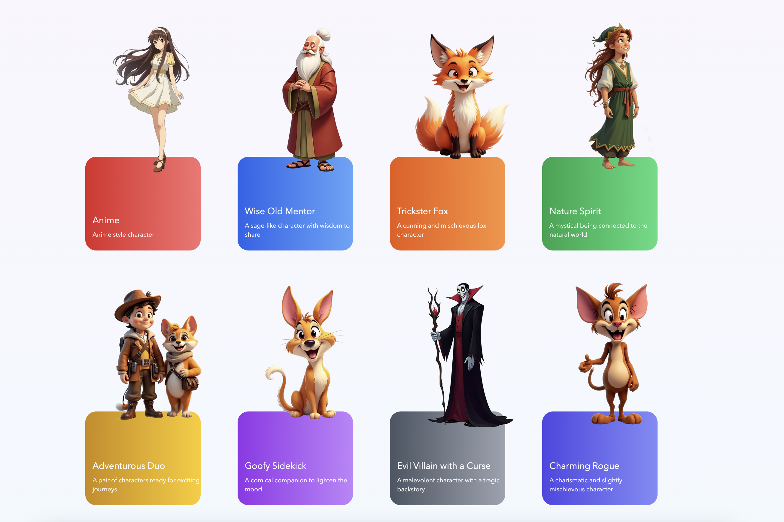 Página de Aterragem para Design de Personagens