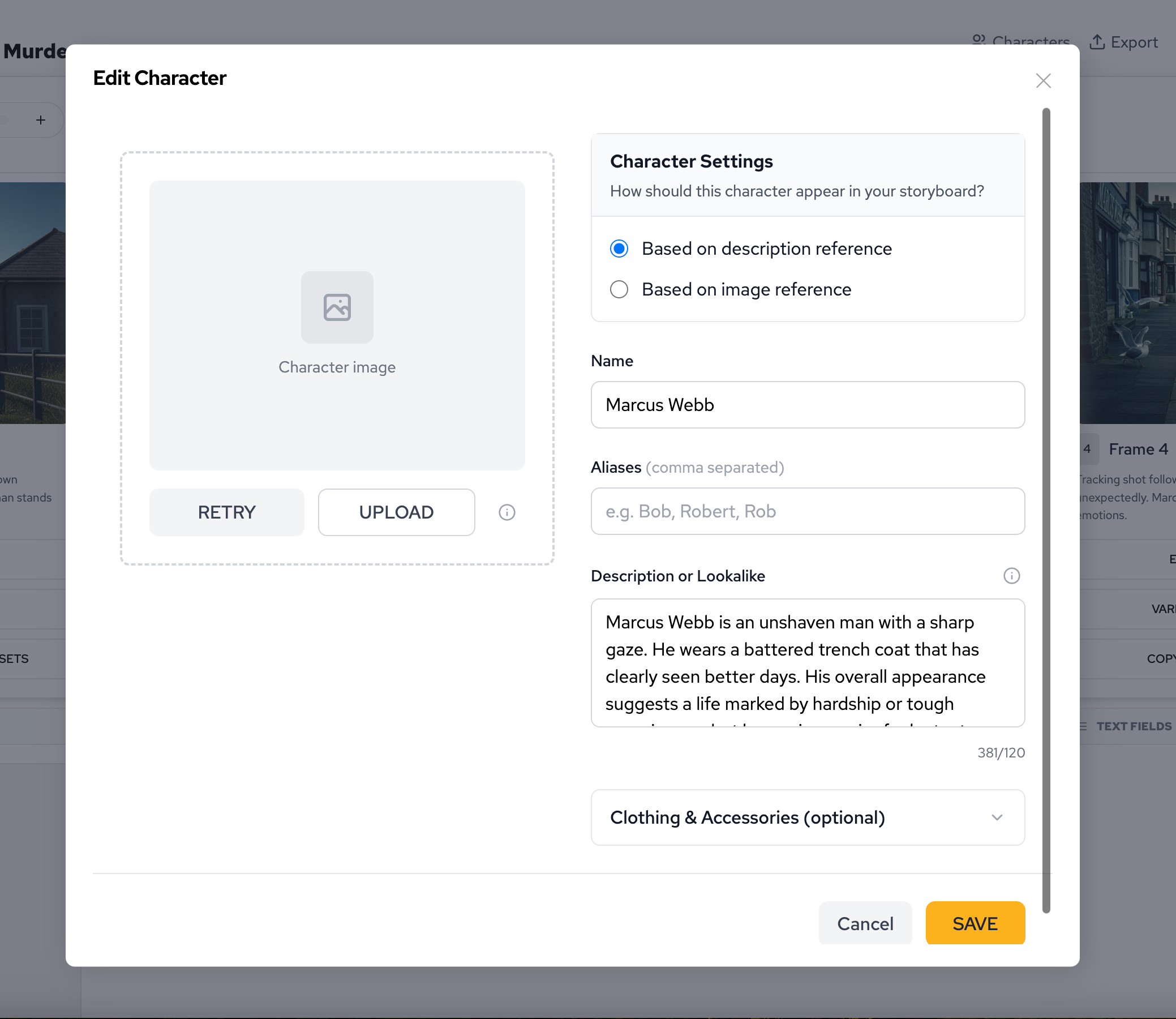 Configurazione del design artistico della scena per ogni inquadratura