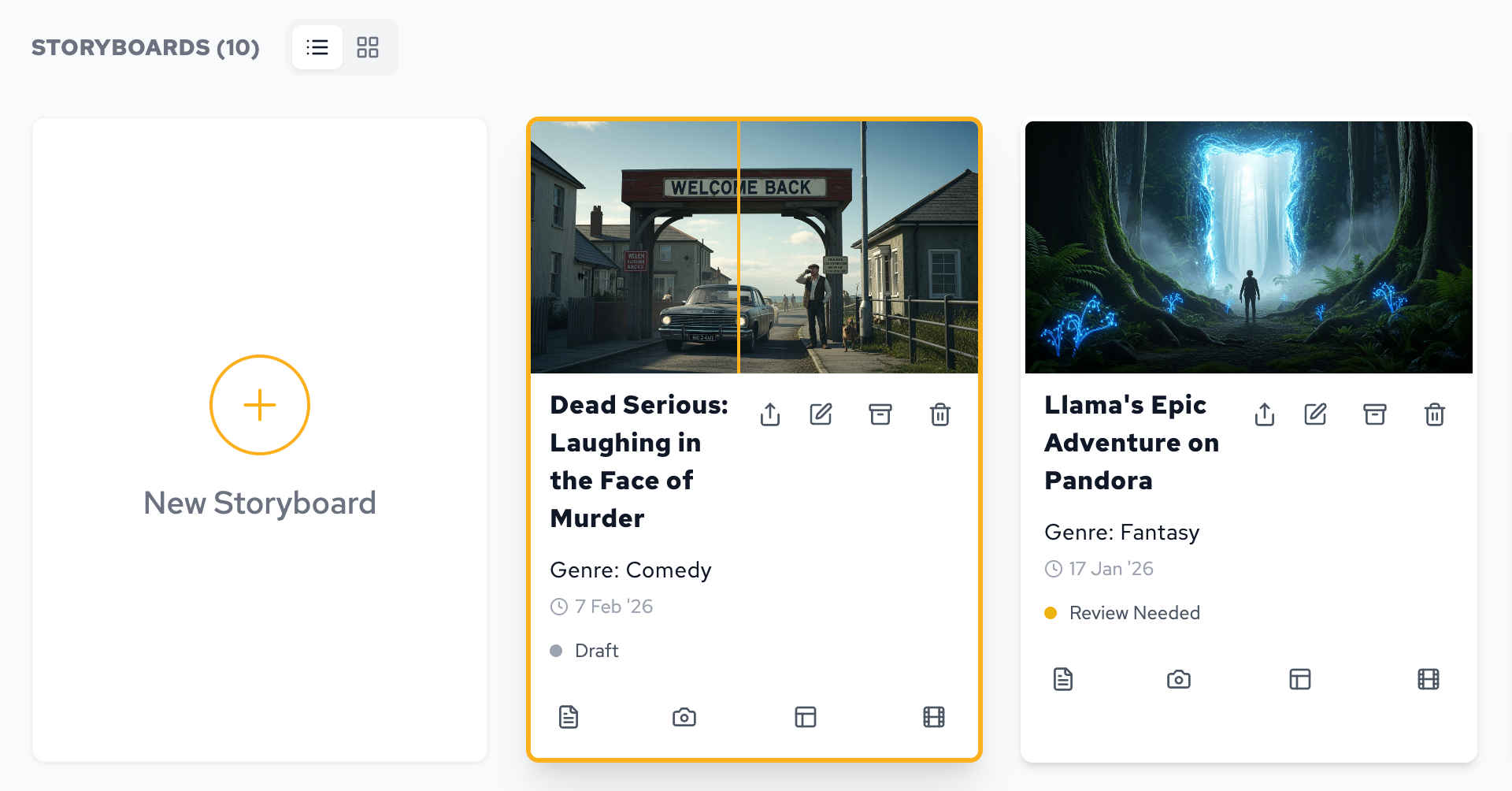 Scorrimento delle card in homepage per navigare la lista delle inquadrature