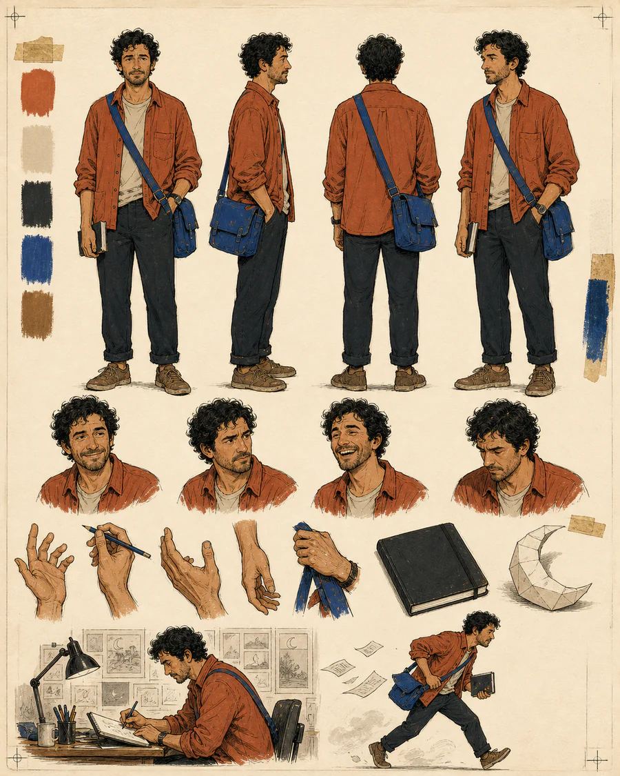 Biblia de personaje de un autor de storyboard español
