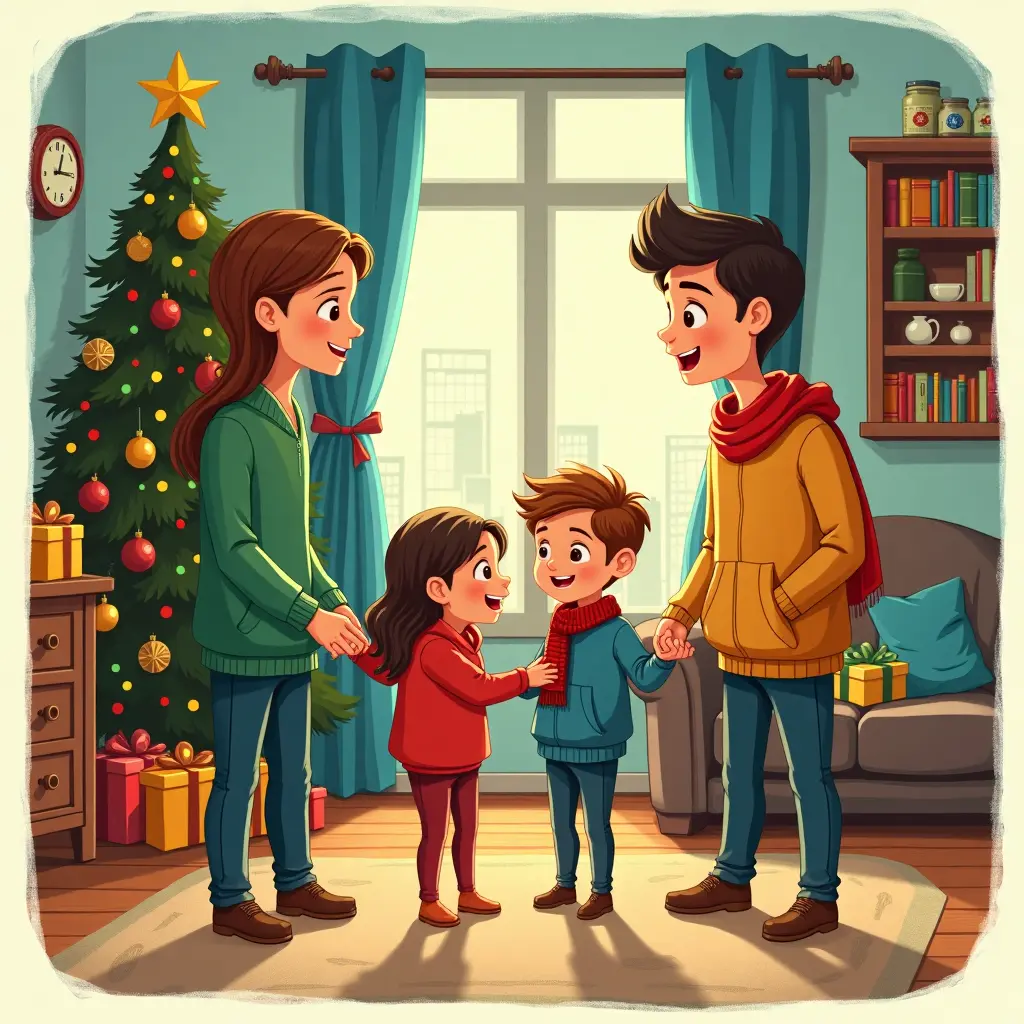 a comic in the style of a graphic novel, telling the story of a family reuniting for Christmas after years apart. Their journey is filled with heartfelt moments, nostalgia, and the rediscovery of family traditions.