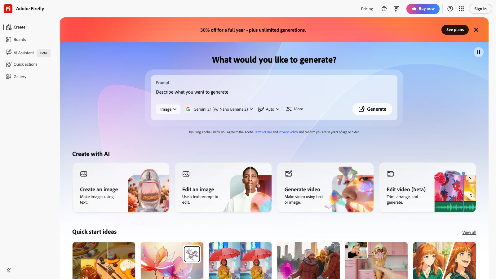 Adobe Firefly AI Comic Generator official website screenshot