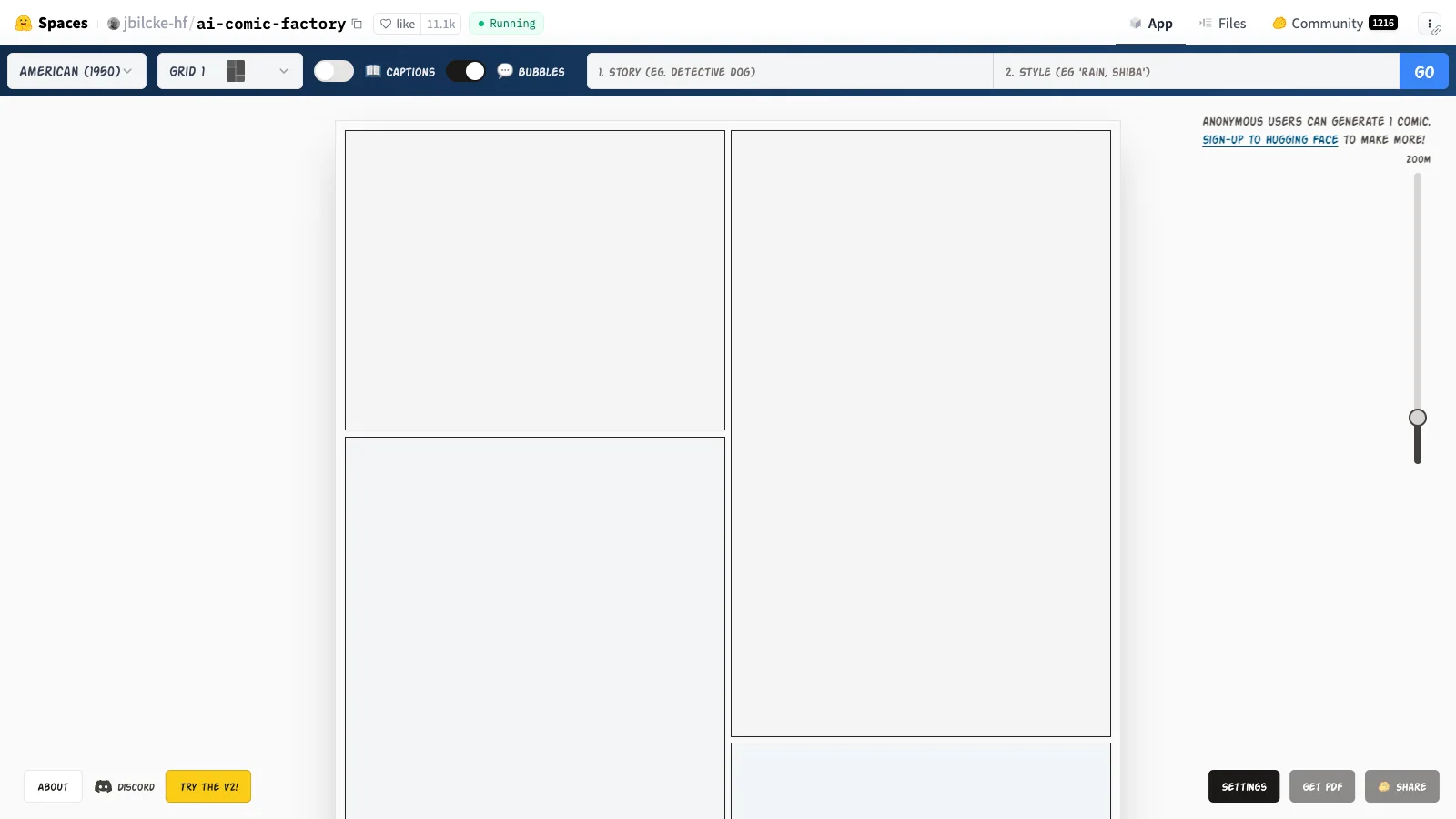 AI Comic Factory official website screenshot