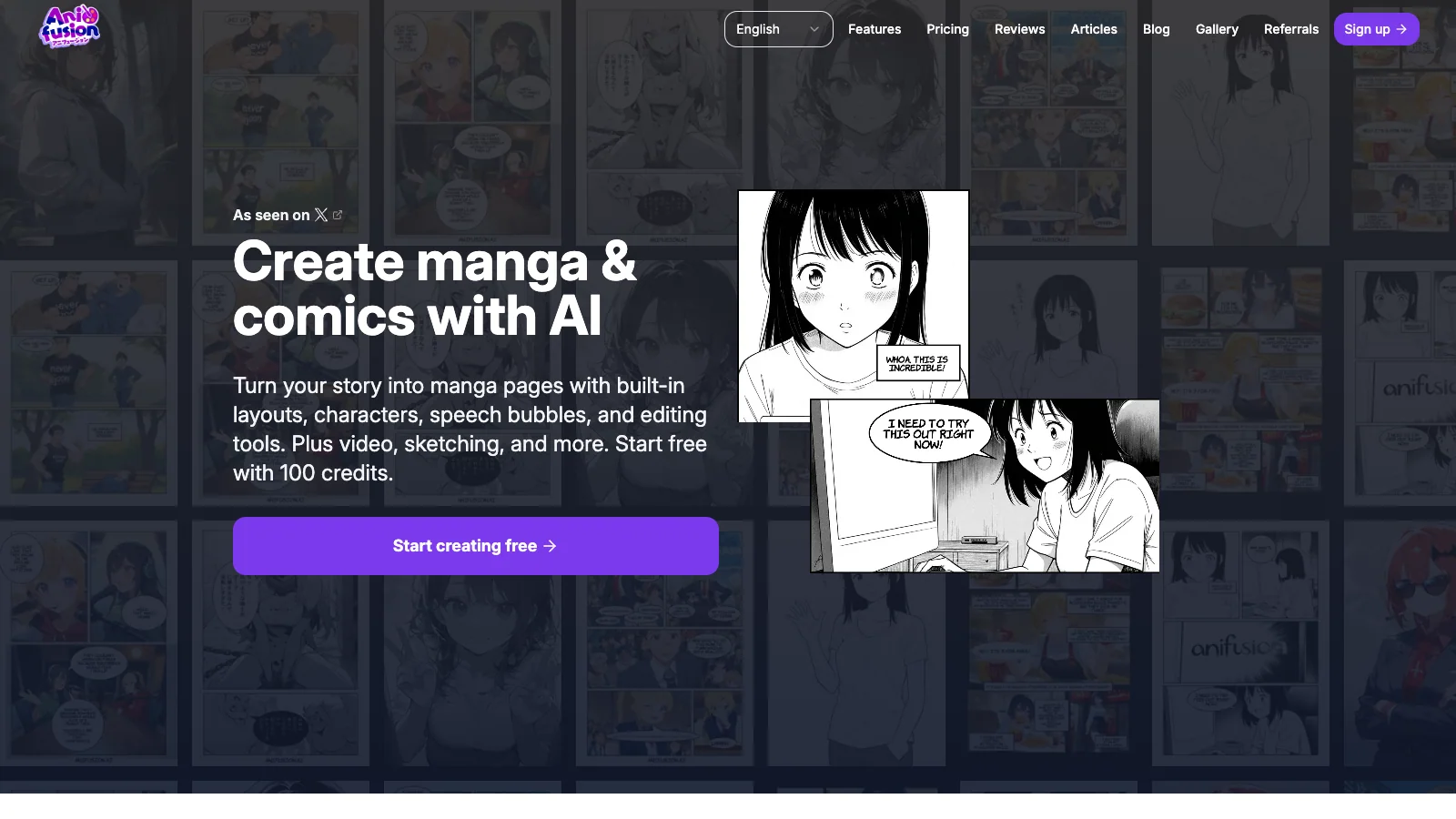 Anifusion AI official website screenshot