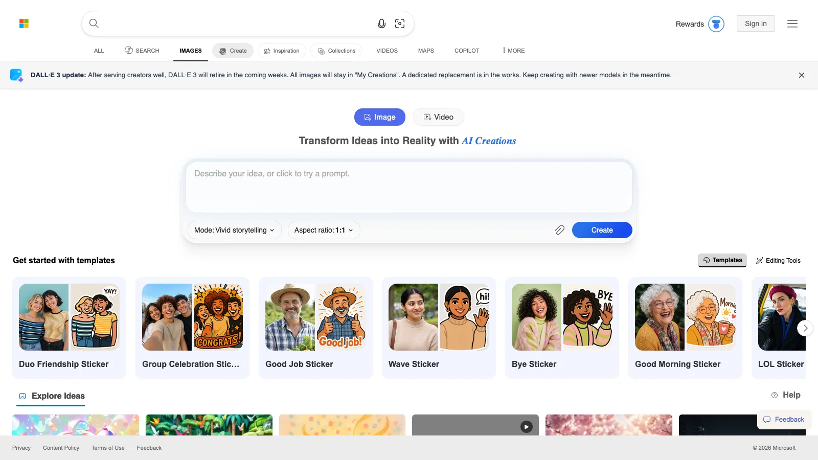 Bing Image Creator official website screenshot