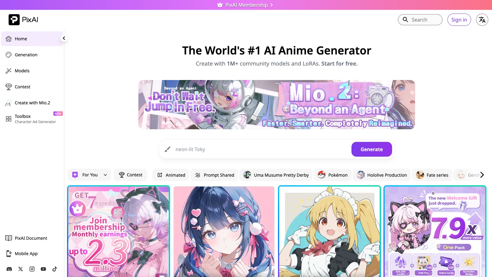 PixAI official website screenshot