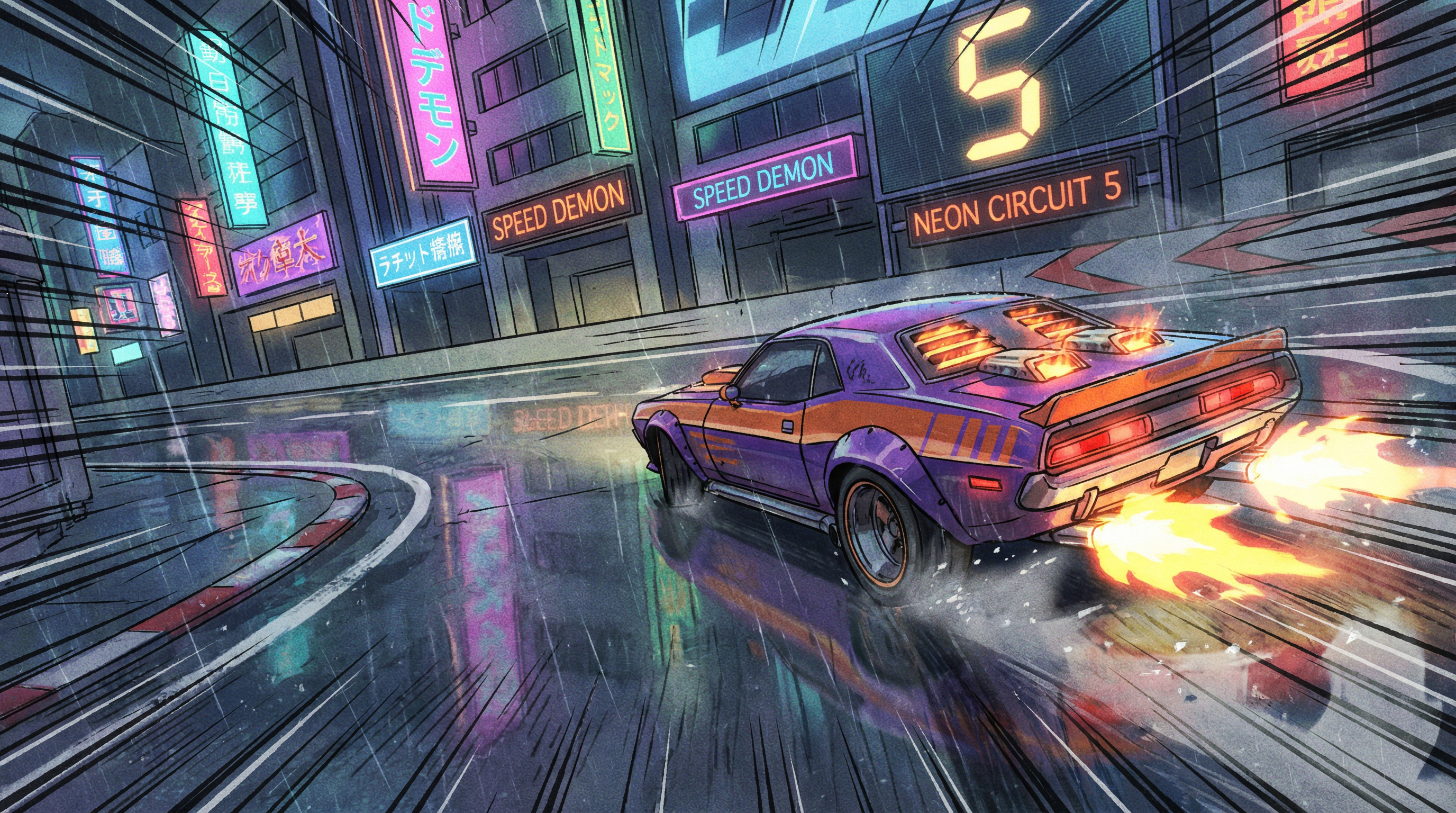 Epic Car Chase Action Shot