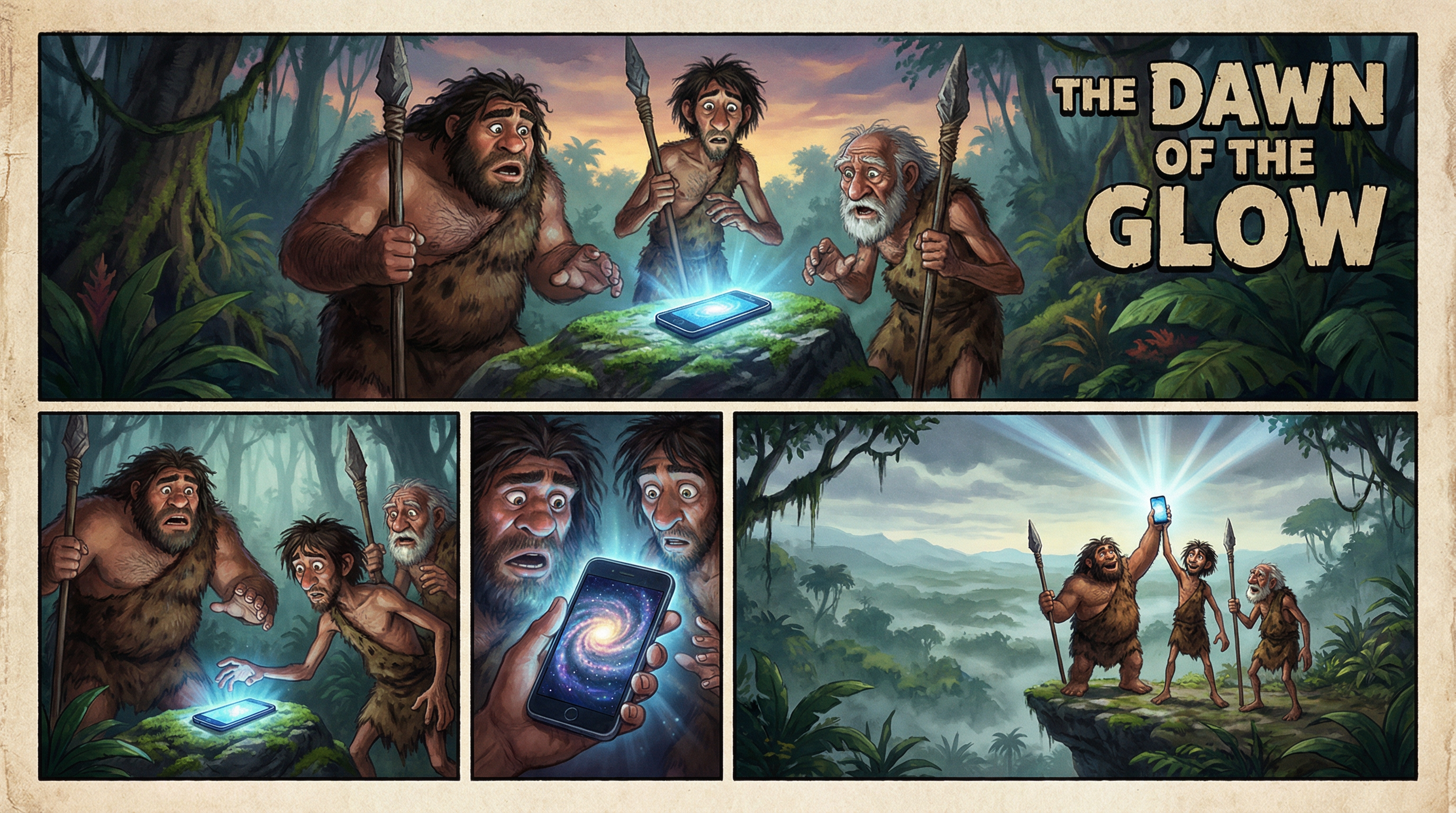 Funny 4-Part Story: Primitive Men and a Mobile Phone