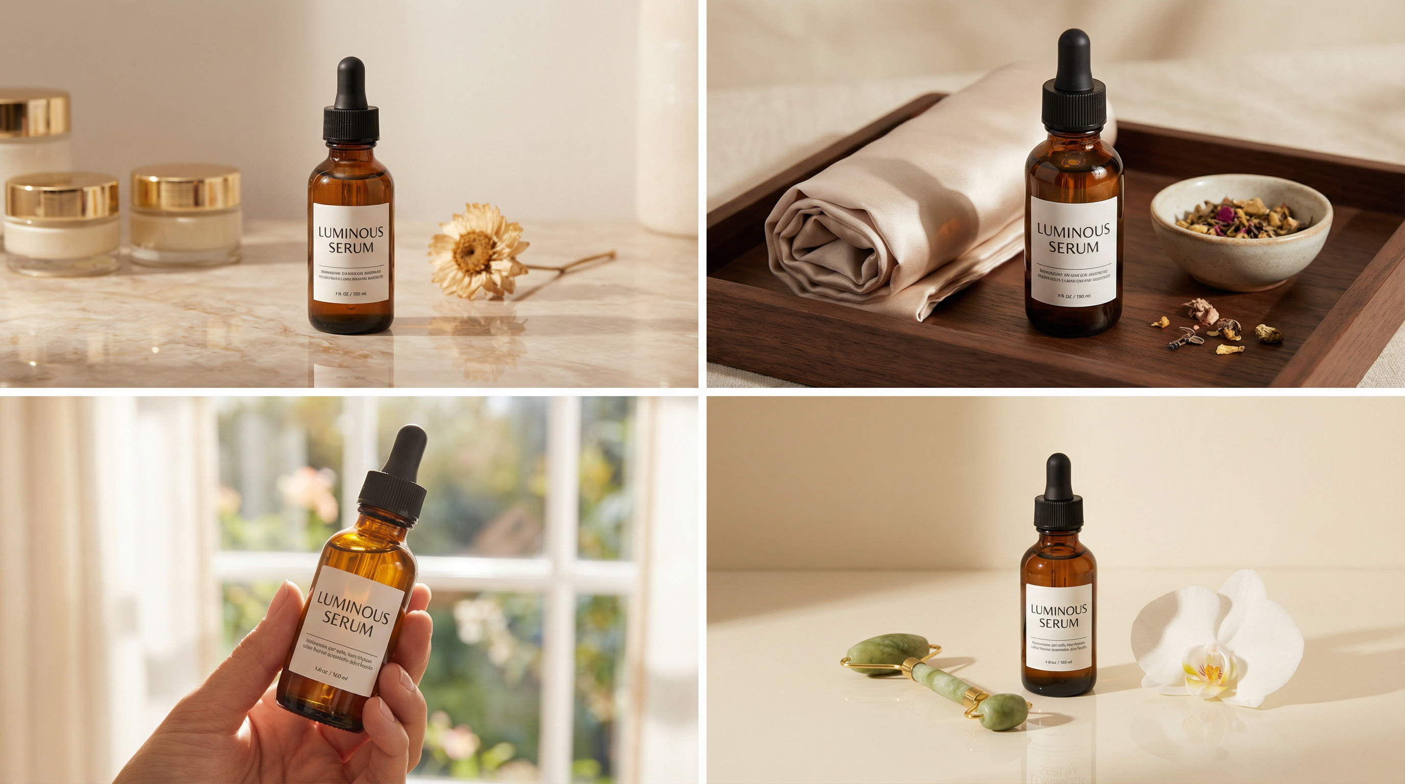 Minimal Luxury Skincare Product Photography (4 Variations)