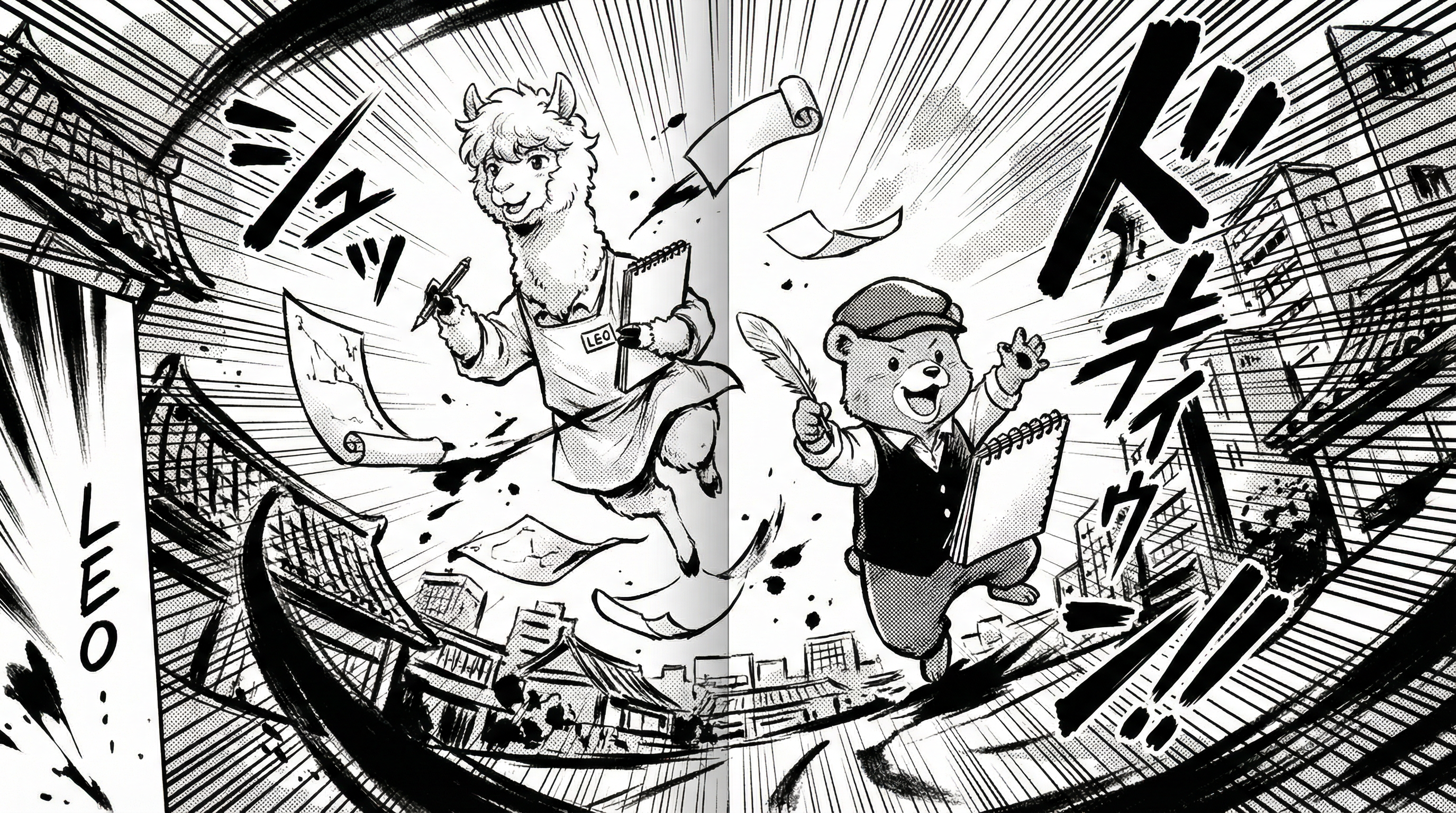 Manga IP Storyboard: Leo & Max Layout 16 (Japanese Manga · Black & White)