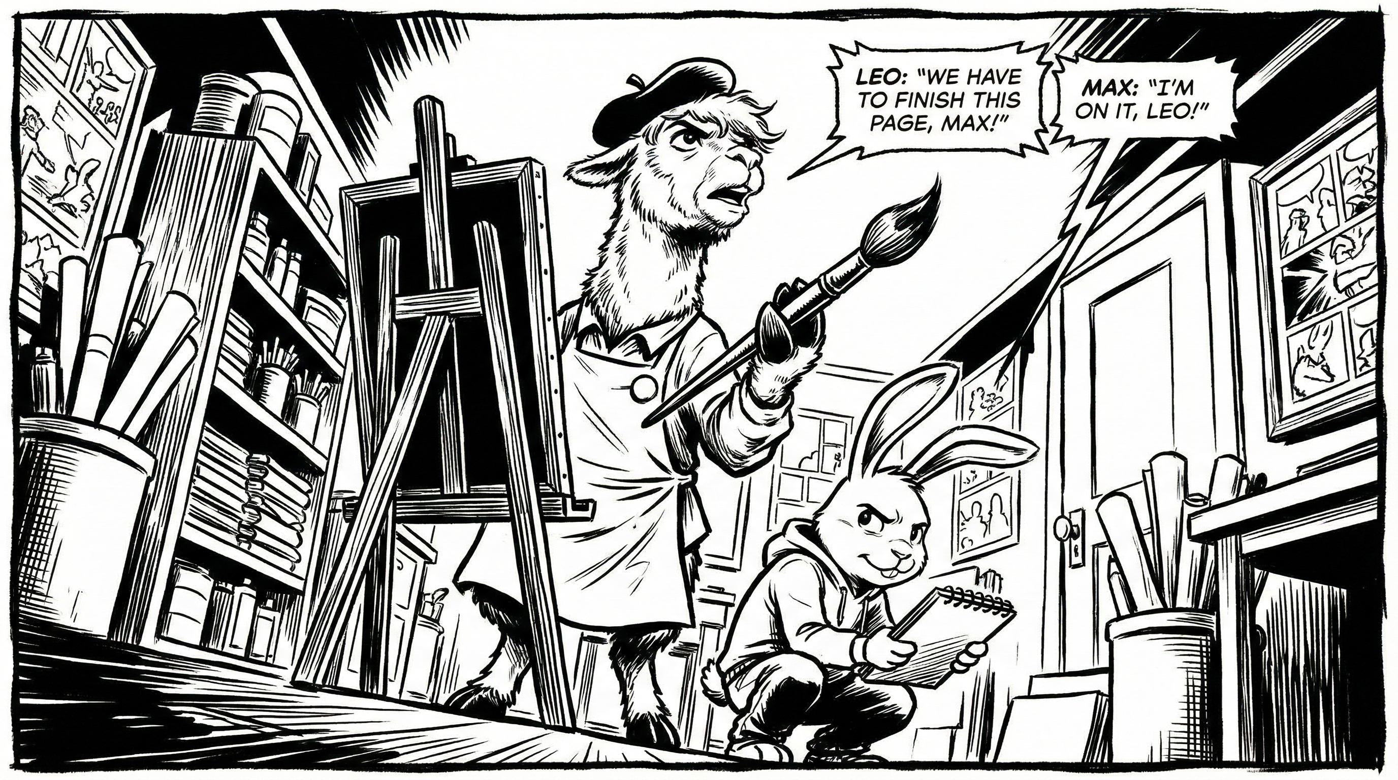 Manga IP Storyboard: Leo & Max Layout 197 (American Comic · Black & White)