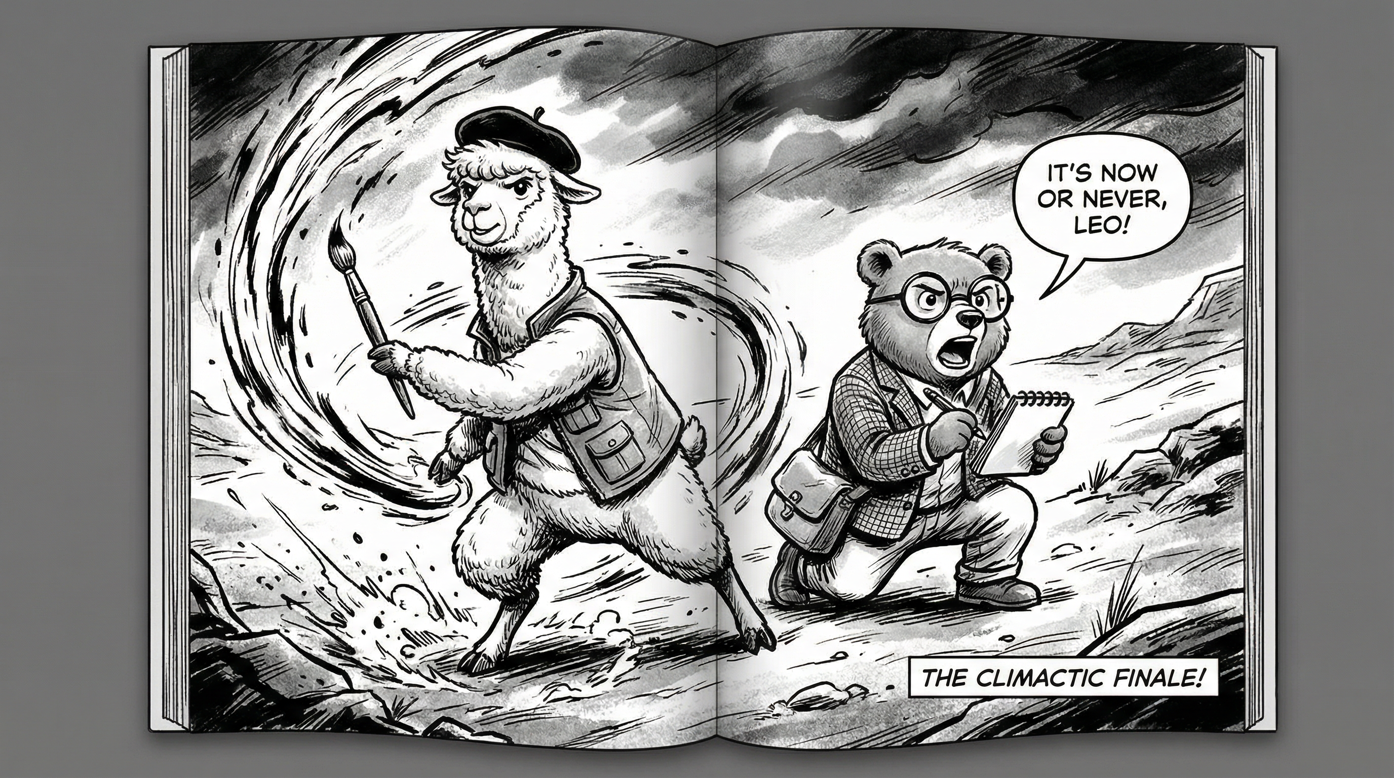 Manga IP Storyboard: Leo & Max Layout 263 (American Comic · Black & White)