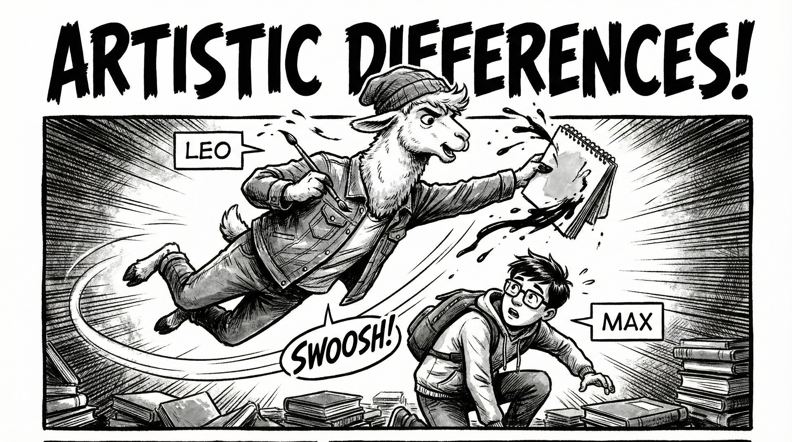 Manga IP Storyboard: Leo & Max Layout 310 (American Comic · Black & White)