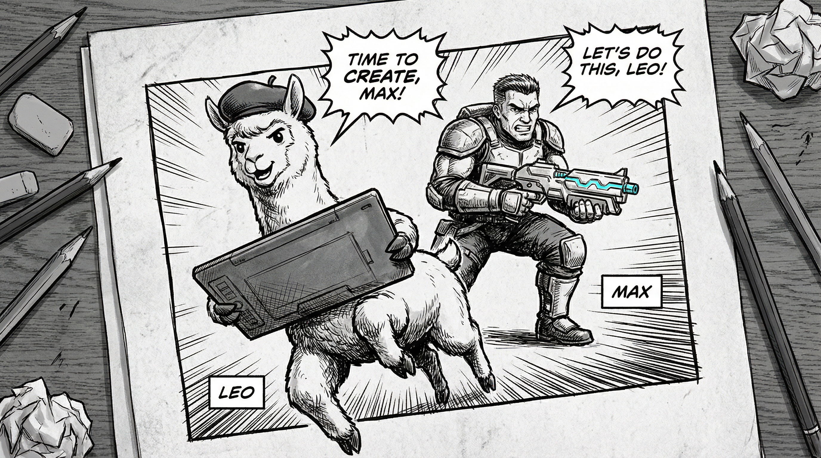 Manga IP Storyboard: Leo & Max Layout 318 (American Comic · Black & White)