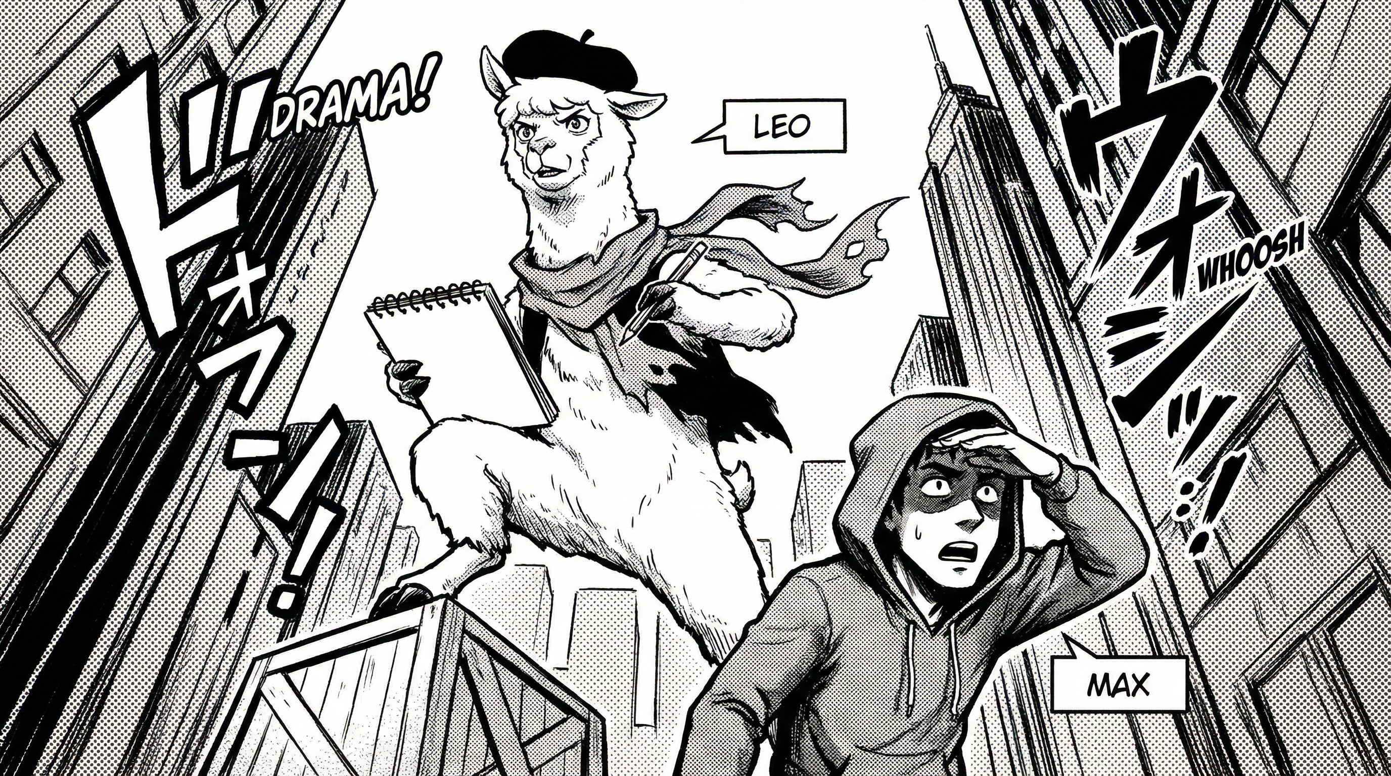 Manga IP Storyboard: Leo & Max Layout 94 (Japanese Manga · Black & White)